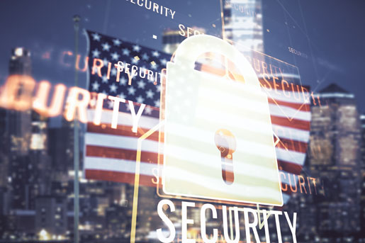 Stylized Flag and Lock superimposed over the word Security