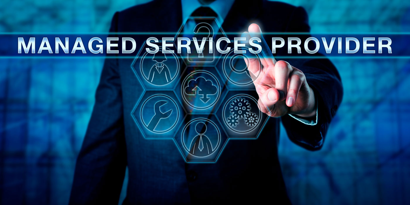 Man touching touchscreen button saying Managed Service Provider